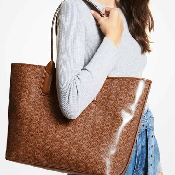 Michael Kors Jodie Large Shoulder Tote Bag Jacquard Luggage open top - Picture 5 of 10